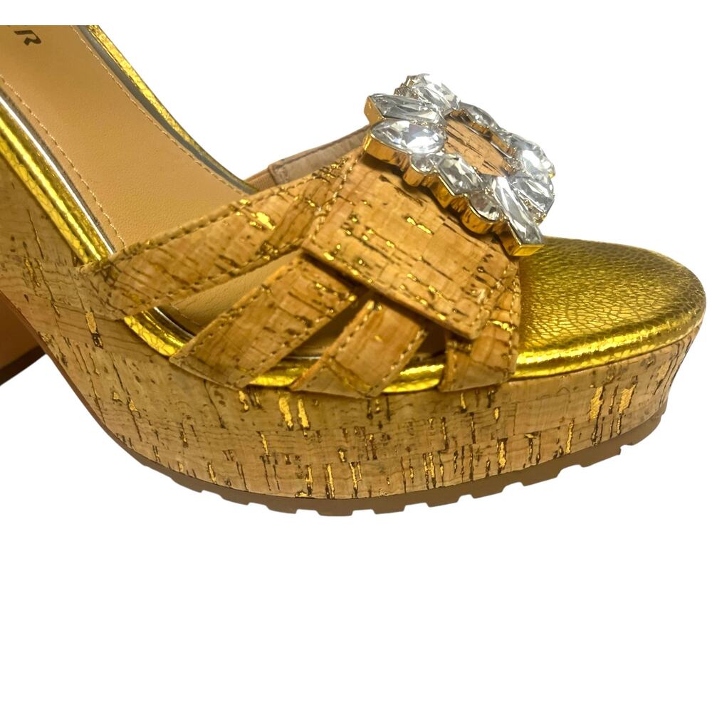 Donald Pliner Galatea Cork Platform Heels Jewels Gold | Sz 7.5 *Flaw* $258 - Picture 5 of 14